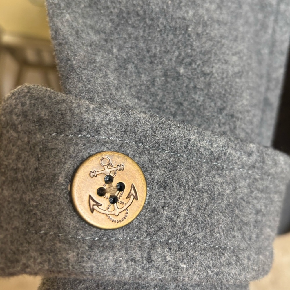 LANDS END WOOL GRAY CLASSIC TAILORED DOUBLE BREASTED NAUTICAL PEA COAT SZ 12 - Picture 12 of 13